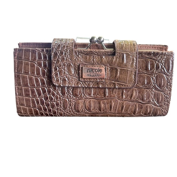 Nicole Miller New Deadstock Jillian framed clutch faux pebbled leather chic - Picture 1 of 8